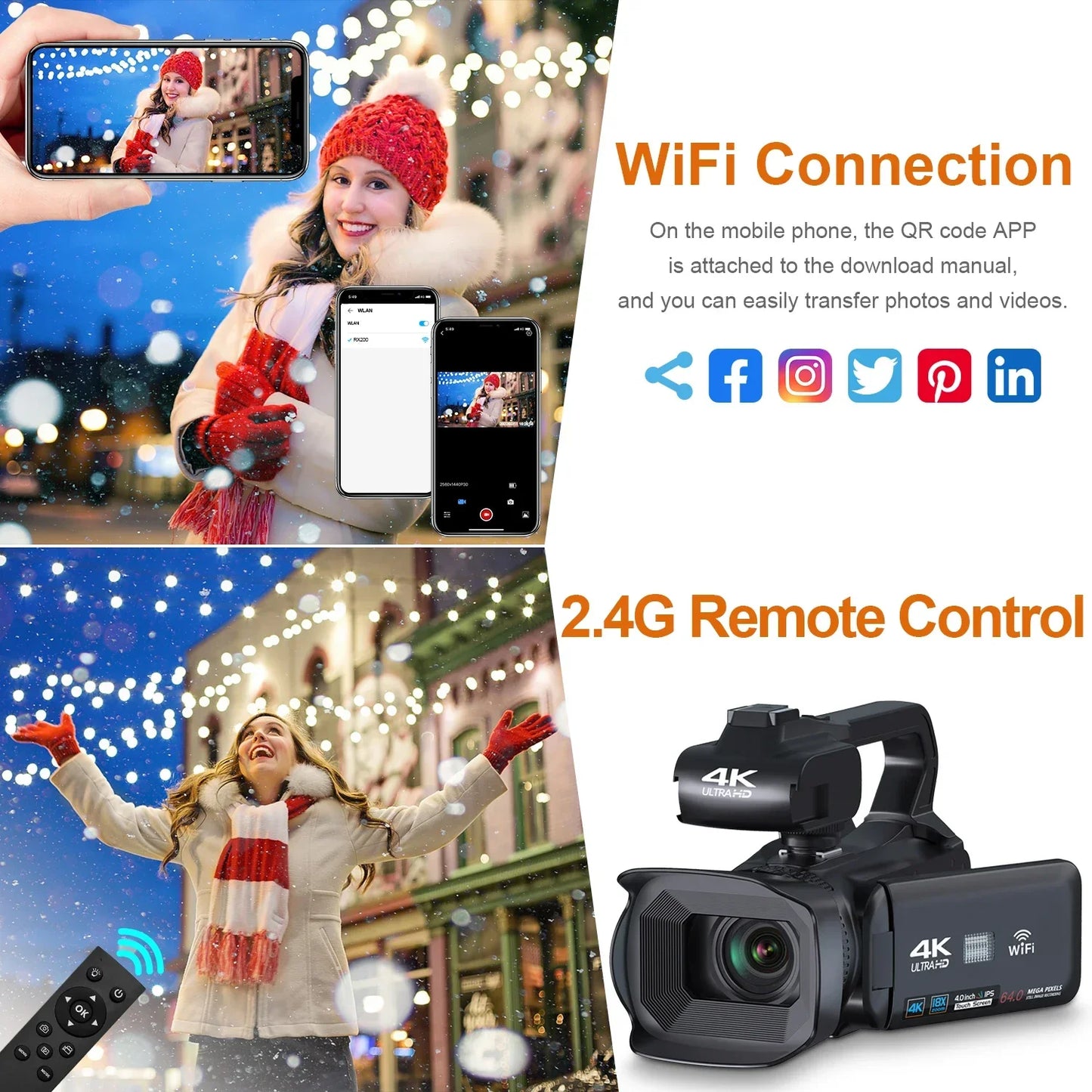 4K Ultra HD Professional Video Cameras for Photography 18X Digital Zoom YouTube Live Streaming Camcorders 64MP Vlogging Recorder