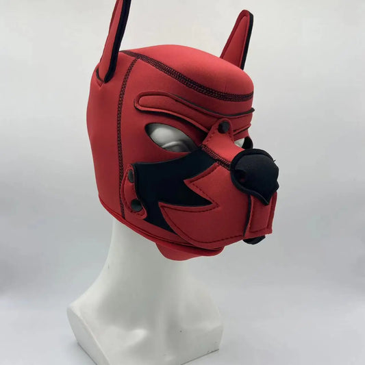 New Red Puppy Cosplay Costumes Fetish Full Face Head Hood for Women Men Party Games Dog Roleplay Rubber Mask Hood with Collar