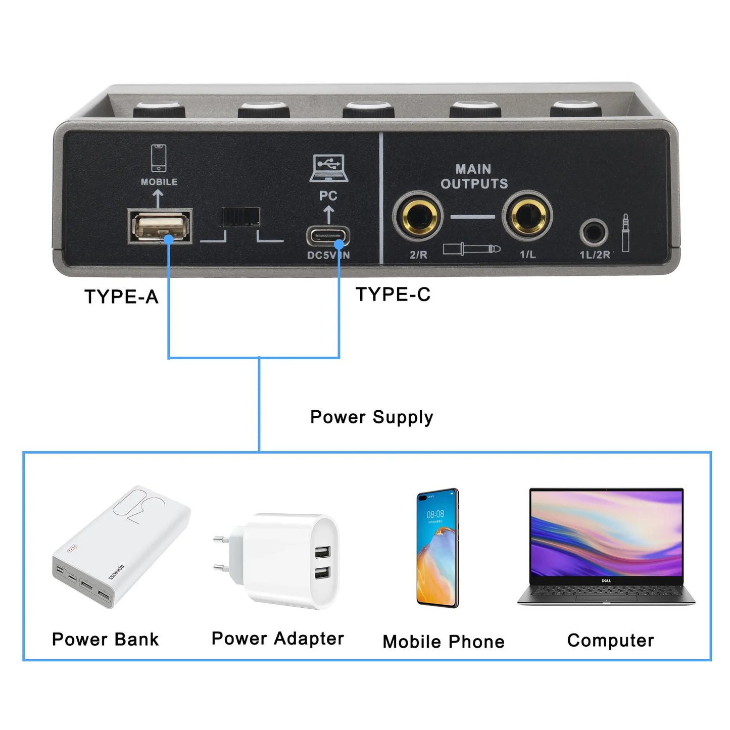 TEYUN Audio Interface 2 Channel 48V Diver-Free Computer Record Electric Guitar Echo Effects PC Recording External Sound Card Q16