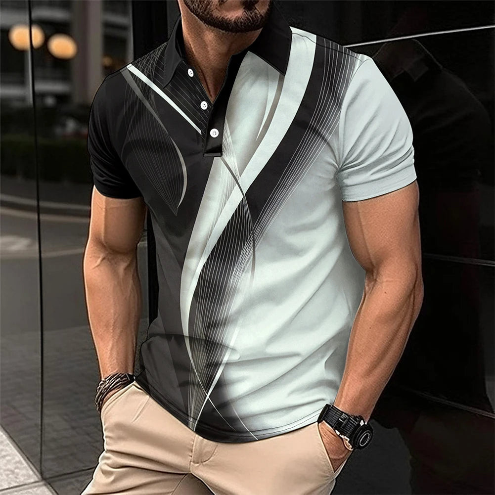 Men 3D Print T Shirt Short Sleeve Button Top Casual Tee Lapel Neck Shirt Summer Fashion Male Tops Breathable Shirt