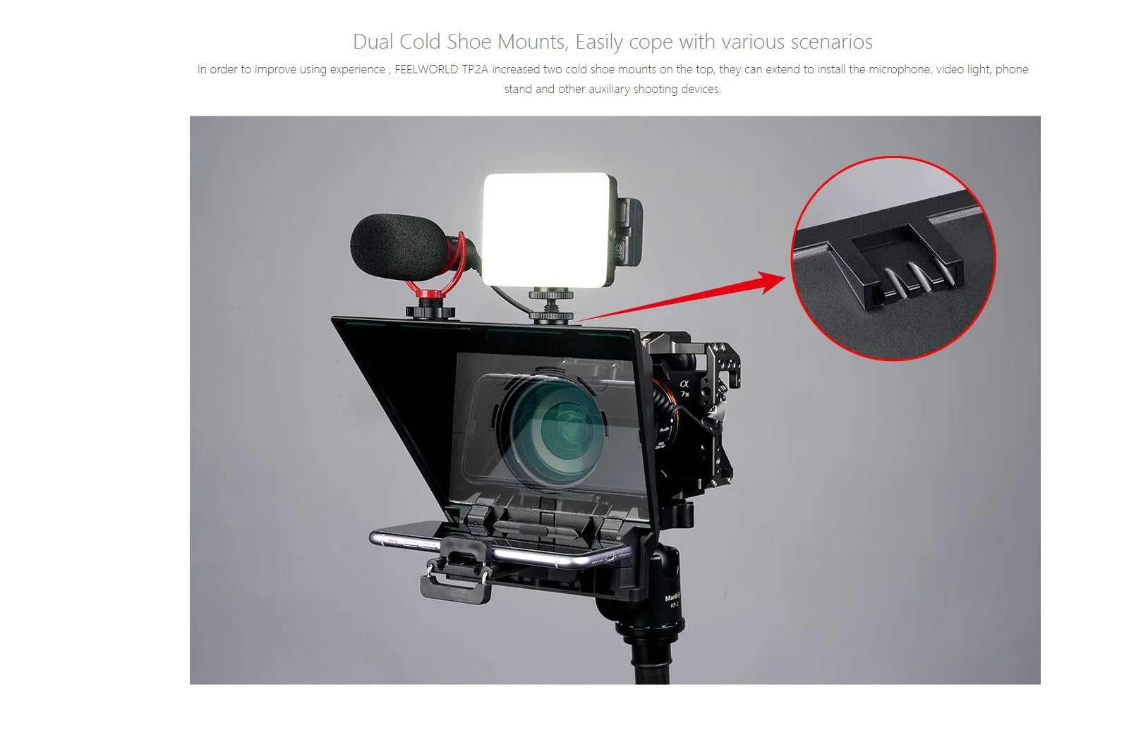 FEELWORLD TP2 Portable 8-inch Teleprompter Supports up to 8&quot; Smartphone/DSLR Shooting with Bluetooth Control Lens Adapter Rings