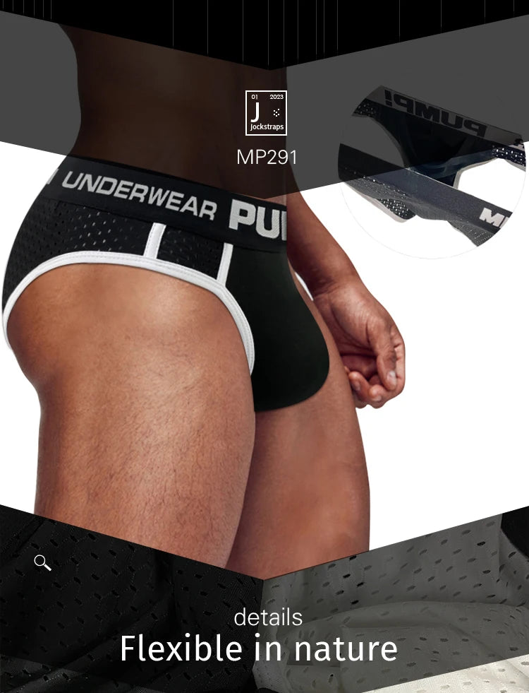 Mens Sexy Underwear Mesh Breathable Bikini Jockstraps Briefs Gay Sissy Panties Underpants Under Wear Calzoncillos Hombre