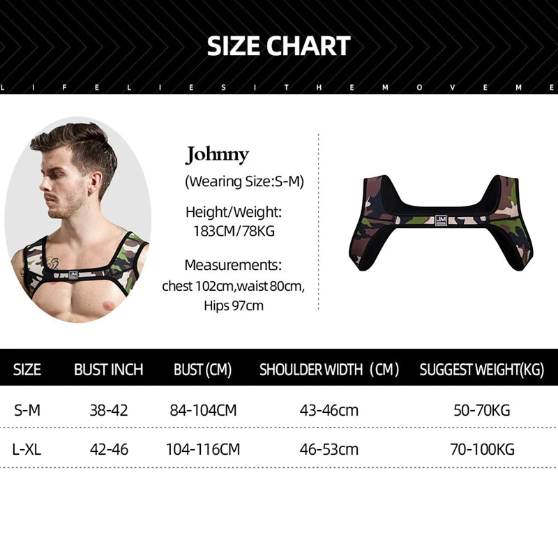 Neoprene Mens Body Chest Harness  Lingerie Sexy Shoulder Bondage Straps Gay Clubwear Male Protective Gear Support Sexy Tank Top