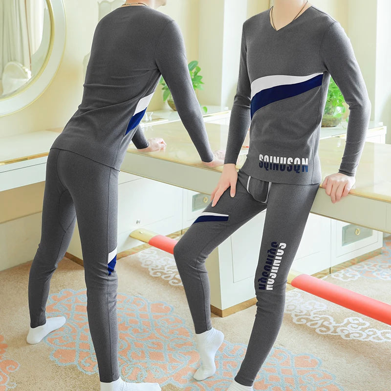 Warm underwear set Men's autumn and winter long underwear set Windproof bottom shirt and bottom pants Cotton clothes and pants