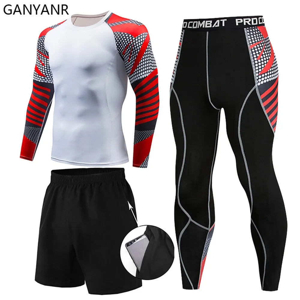 GANYANR Running Set Men leggings Clothing Sweatshirt gym suit Football basketball Soccer Tracksuit Sportswear Yoga shorts tights