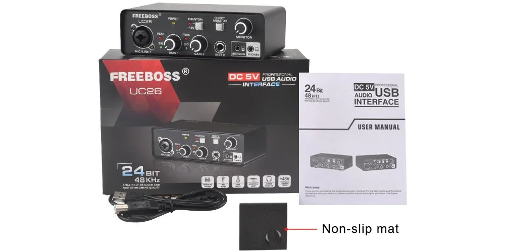 FREEBOSS PC Recording Sound Card Drive Free 5 Channels DIR Monitor Computer External Audio Interface Guitar ASIO4ALL Mac OS UC26