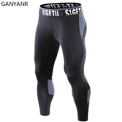 GANYANR Running Tights Men Fitness Training Track Suit Compression With Pockets winter Legging Cargo pants Sports gym 2in1 sport