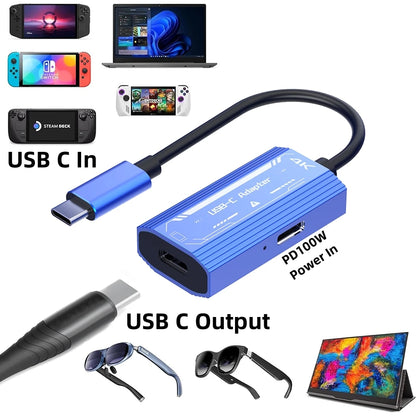 USB C to C Video Converter 4K@60Hz Display Adapter with PD100W for Laptop Switch to XREAL/VITURE One/RayNeo AR Glasses Monitor