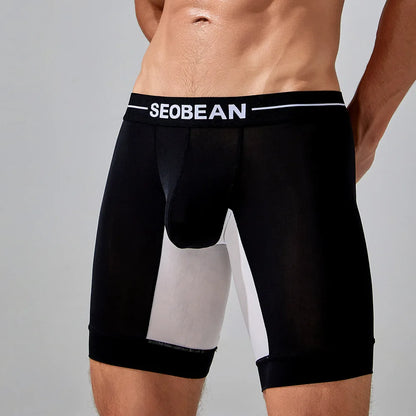 Underwear for men ,Trendy color block long men's boxer briefs wholesale