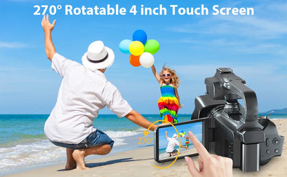 WIFI Camcorder 4K Video Camera 64MP 60FPS HD Auto Focus Vlogging 4.0" Touch Screen 18X Zoom for Live Streaming