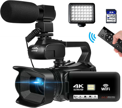 WIFI Camcorder 4K Video Camera 64MP 60FPS HD Auto Focus Vlogging 4.0" Touch Screen 18X Zoom for Live Streaming