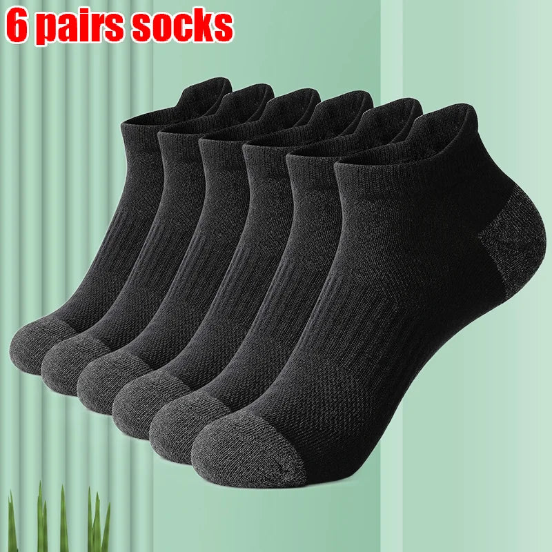 6/12 Pairs 2024 New High Quality Cotton Socks Men Women Sports Solid Color Short Socks Breathable Mesh White Black Ankle Socks