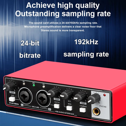 2-channel audio interface sound card with display, professional recording studio mixer for electric guitar on-site recording, 24