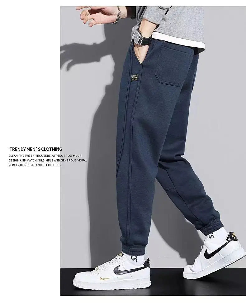 Autumn Winter Velvet Men Invisible Zipper Open Crotch Pants Sports Casual Black Plus Size Loose Trousers