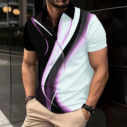 Men 3D Print T Shirt Short Sleeve Button Top Casual Tee Lapel Neck Shirt Summer Fashion Male Tops Breathable Shirt