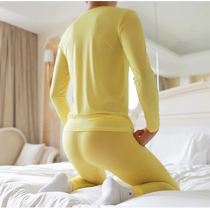 Quick Drying Thermal Underwear Men Thin Summer Ice Silk Boys High Elastic Lingerie Perspective Tight Silky and Slippery Bottomed