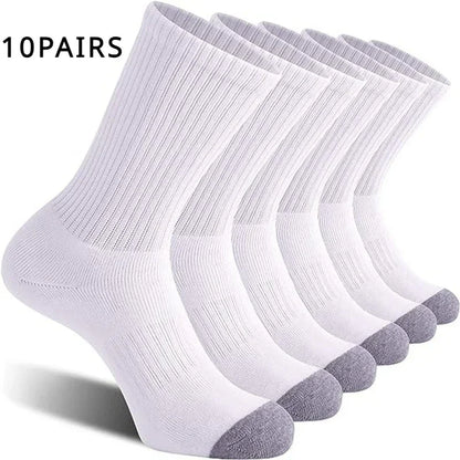 10 Pairs Plus Size Men Crew Socks EUR 39-47 High Tube Cotton Sports Socks Runing Football Soccer Athletic Socks White Black