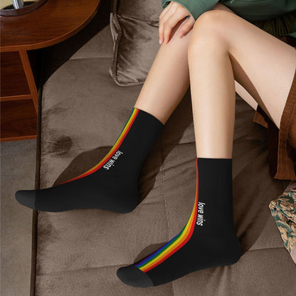 Love Wins Pride Stripe Men Women Crew Socks Unisex Funny 3D Print GLBT LGBT Gay Lesbian Pride Flag Dress Socks