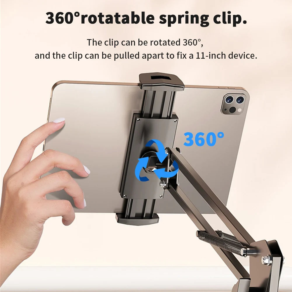 Universal Tablet Stand Clip Lazy Bracket Flexible Articulating Aluminum Arm Phone Mount Tablet Holder For All 4-11 Inch Device