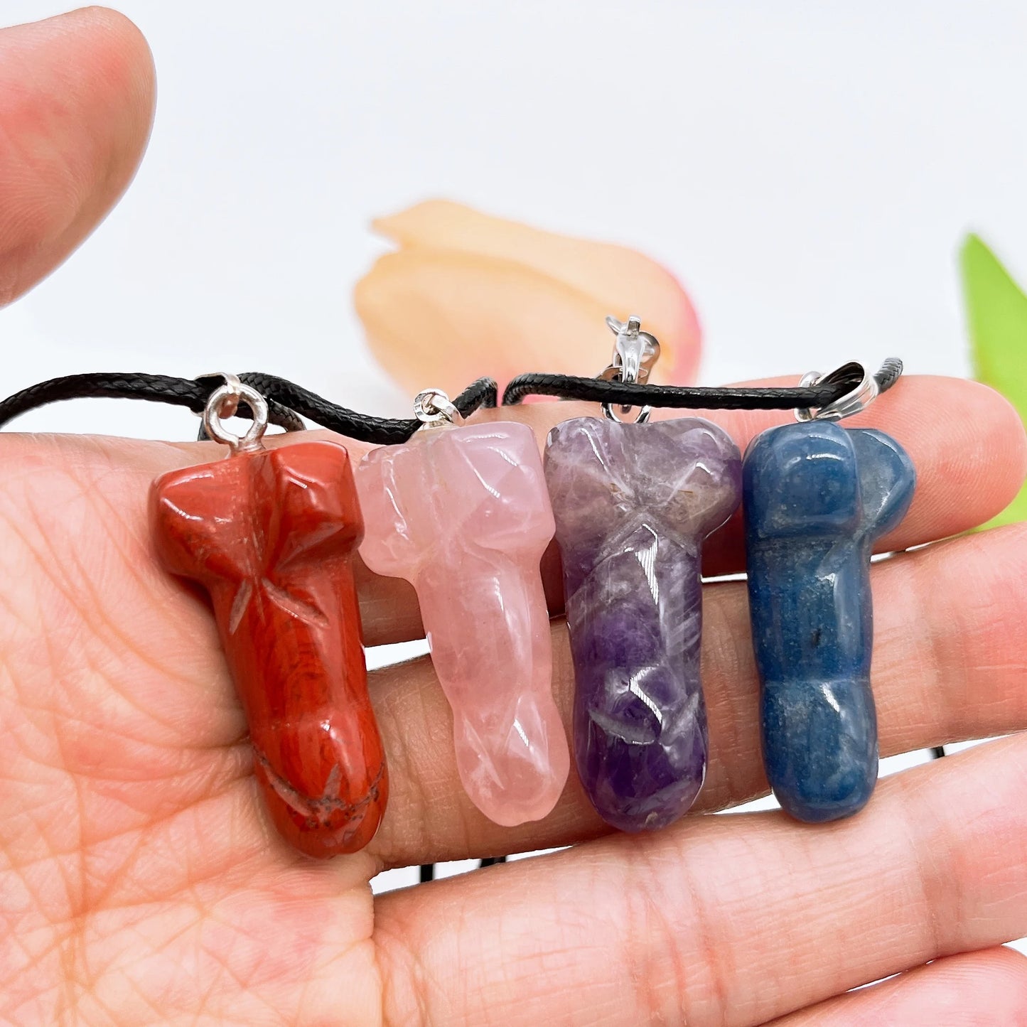 Mini Penis Figurine Pendant Necklace Natural Crystal Quartz Stone phallus fertility amulet dick testicle Crafts Gift