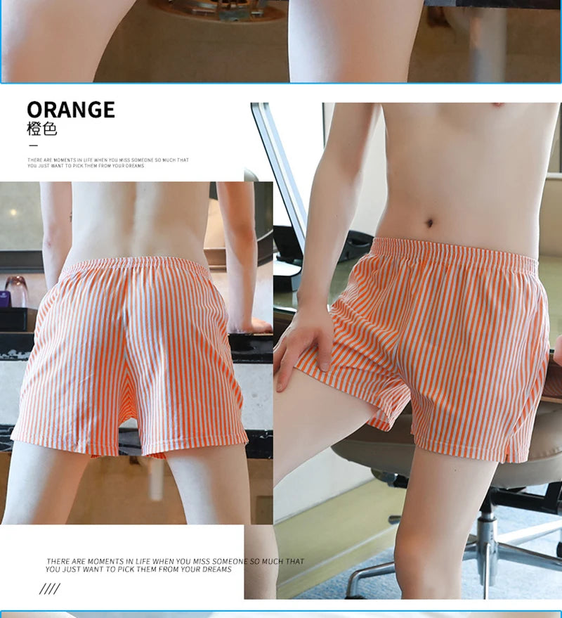 Homewear Men's Arrow Shorts Pants Summer Cotton Loose Panties Man Boxer Shorts Cuecas Youth Striped Breathable Sleepwear Panties