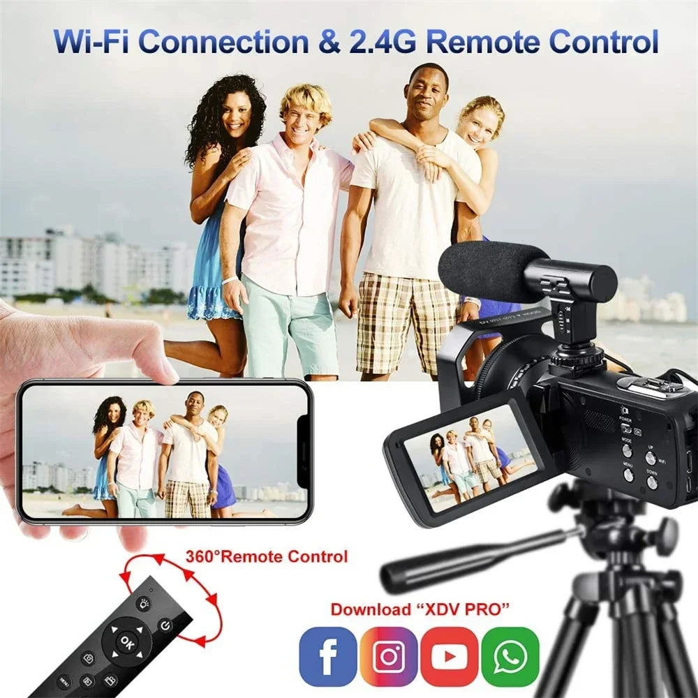 4K Professional Video Camera 48MP Ultra HD WiFi Vlog Live Stream Camera for YouTube 18X Digital Zoom 3.0" Touch Screen Camcorder