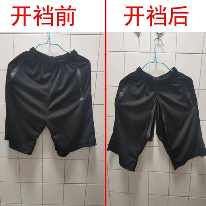 Men's Invisible Zipper Open Crotch Black Underpants Outdoor Sports Mens Plus Size Casual Shorts