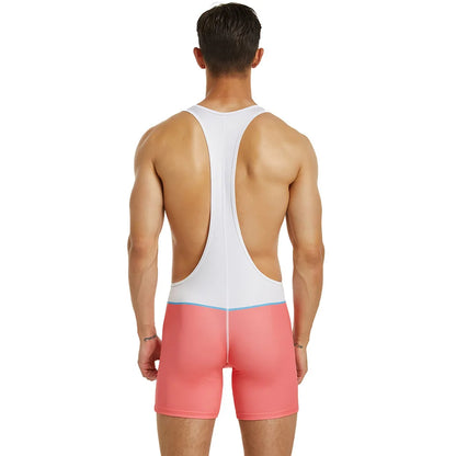 New Men's Elastic Breathable Vest White with Pink Sexy One-piece Vest Sexy Multi-functional Training Clothes