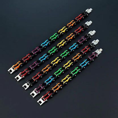 Locomotive Punk Pride Bracelet Black Stainless Steel Enamel Rainbow LGBT Bicycle Chain Bracelet For Gay Lesbian Couple Gifts