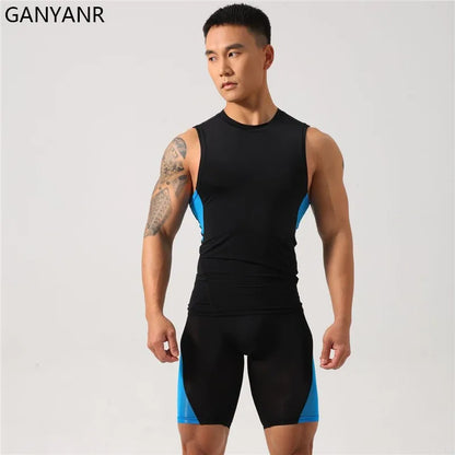 GANYANR Running Set Men leggings Clothing Sweatshirt gym suit Football basketball Soccer Tracksuit Sportswear Yoga shorts tights