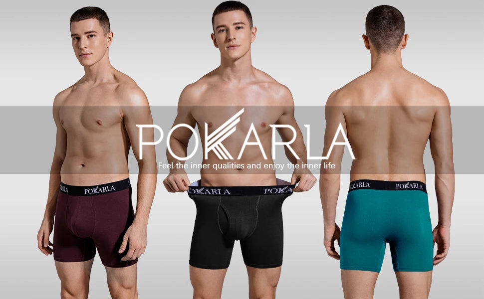 POKARLA 5pcs Men’s Cotton Boxer Shorts Open Fly U Pouch Soft Breathable Male Underwear Tagless Sexy Underpants Elastic Panties