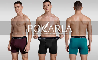 POKARLA 5pcs Men’s Cotton Boxer Shorts Open Fly U Pouch Soft Breathable Male Underwear Tagless Sexy Underpants Elastic Panties