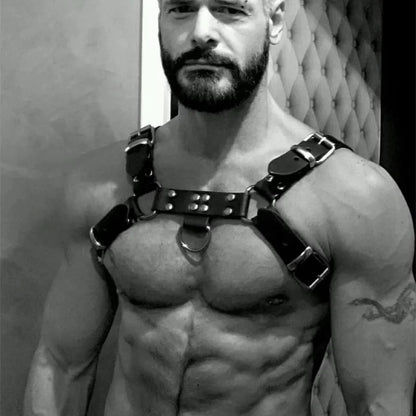 Gay Rave Harness Men Black Adjustable Leather Double Shoulders Punk Costume Straps Adult BDSM Bondage Belt Lingerie Sex Toys