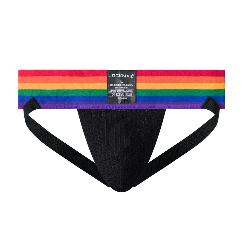 Sexy Mens Harness Underwear Sets Gay Underwear Lingerie Bondage Belts Fetish Mens Jockstrap Thong Rainbow Pattern