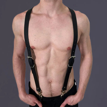 Men Black White Faux Leather Metal Rings Body Chest Harness Punk Male Leather Bondage Costume Sexy Gay Club Rave Straps Crop Top