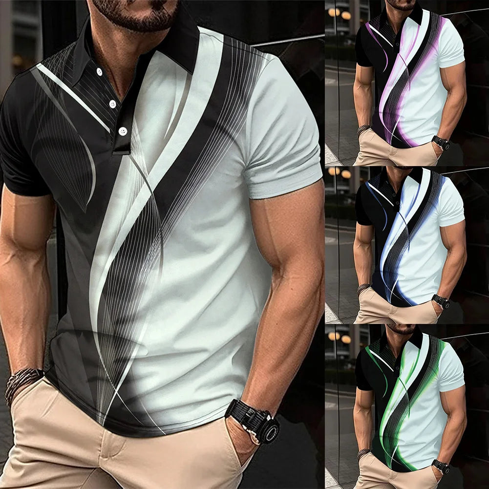 Men 3D Print T Shirt Short Sleeve Button Top Casual Tee Lapel Neck Shirt Summer Fashion Male Tops Breathable Shirt