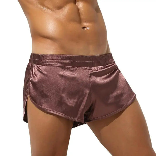 Sexy Men's Pajamas Bottoms Shorts Hide Jockstrap Underwear Men Loose Boxers Penis Bag Arrow Panties Soft Silky Men Sleep Bottoms