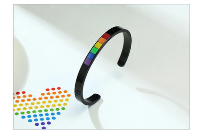 Vnox Stylish Rainbow Color Cuff Bangle Bracelets for Men Women Jewelry Stainless Steel Pink LGBT Pride Gifts Accessory