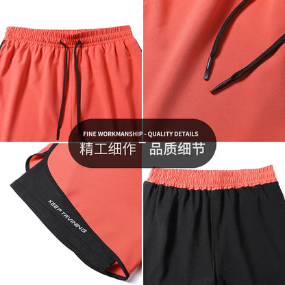 Summer unisex sports running shorts, marathon track and field American style quick drying lining, fake two-piece training croppe