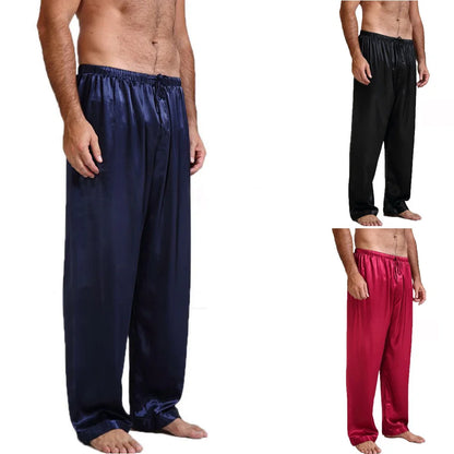 Men's Imitated Silk Pyjamas Pants Sleeping Bottoms Nightwear Sleepwear Trousers Lace-up Elastic Waist Loose Casual Home Clothes