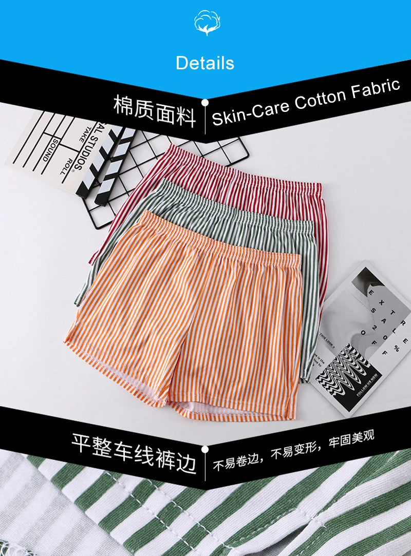 Homewear Men's Arrow Shorts Pants Summer Cotton Loose Panties Man Boxer Shorts Cuecas Youth Striped Breathable Sleepwear Panties