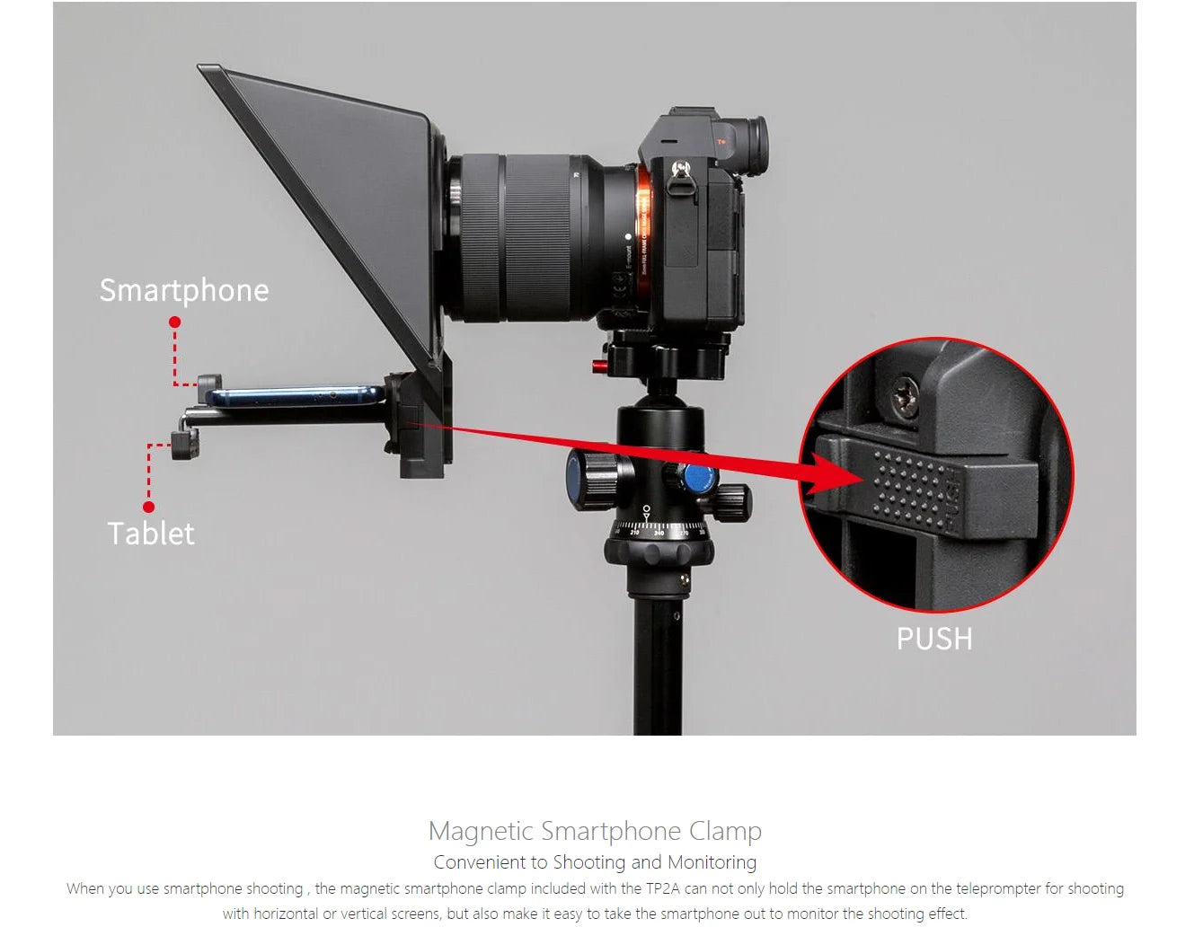 FEELWORLD TP2 Portable 8-inch Teleprompter Supports up to 8&quot; Smartphone/DSLR Shooting with Bluetooth Control Lens Adapter Rings