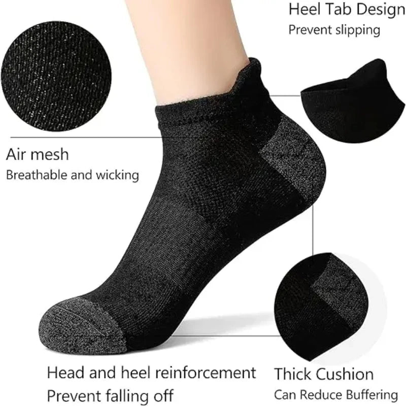 5 Pairs Men Ankle Athletic Running Socks Summer Black White Breathable Low Cut Socks No Show Cotton Soft Casual Short Socks