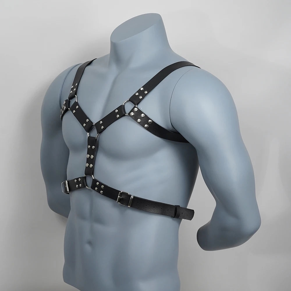 Fetish Gay Leather Chest Harness Men Harness Adjustable Sexual Body Bondage Cage Harness Belts Rave Gay Clothing for Adult Sex