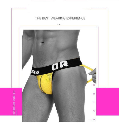 Men's Fashion mesh Solid Color Nylon T-back Thong - Sexy Lifted Butt, Trendy Athletic Style, Sensual Workout Underwear