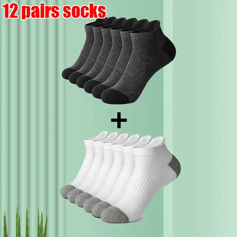 6/12 Pairs 2024 New High Quality Cotton Socks Men Women Sports Solid Color Short Socks Breathable Mesh White Black Ankle Socks