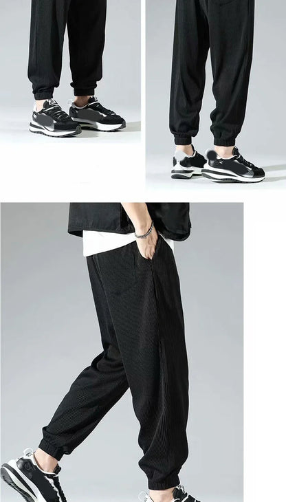 Summer Invisible Zipper Open Crotch Ice Silk Jogger Pants Thin Harem Male Oversized Sportswear Trousers