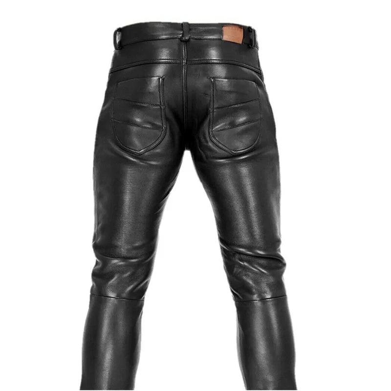 Men's Goth Steampunk Pu Leather Pant Black Motorcycle Rock Roll Slim Legging Pants Plus Size