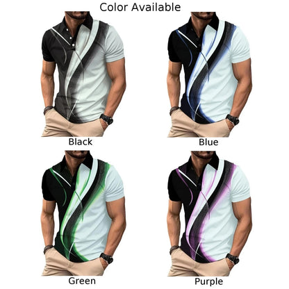 Men 3D Print T Shirt Short Sleeve Button Top Casual Tee Lapel Neck Shirt Summer Fashion Male Tops Breathable Shirt