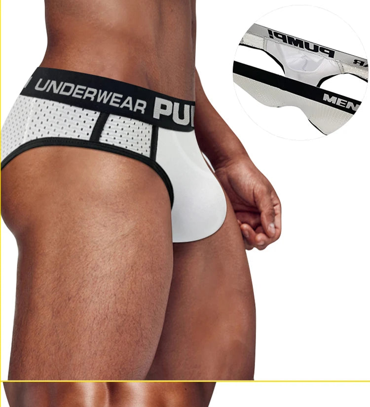Mens Sexy Underwear Mesh Breathable Bikini Jockstraps Briefs Gay Sissy Panties Underpants Under Wear Calzoncillos Hombre